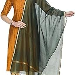 Women's Golden Border Dark Green Colour Chanderi Cotton Regular Dupattas/Chunnis-22
