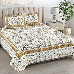 Urban Jaipur 100% Cotton Queen Size Bedsheet for Double Bed (90 x 108 Inches) | 210 TC Bed Sheet Double Bed Cotton | Floral Print (Orange Brown)-image-32
