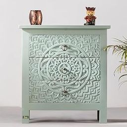 Wooden Carved Chest of 3 Drawer Cabinet | Wooden Storage Furniture for Home | Chest of Drawers Wooden for Living Room | 40D x 70W x 76H Centimeters | Light Green Finish-image-76