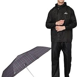 Polyester Combo Of Standard Length Rain Coat For Men Waterproof Polyester (Black 2Xl) Umbrella 3 Fold Waterproof Pongee (Checks Design- Dark Pink)-image-16