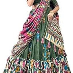 Women's Trending Designeer Tussar Silk Lehenga Choli Print with Foil Work With Unstitched Blouse Patola Print Adorned with Foil Work For Navrati || Wedding-image-93