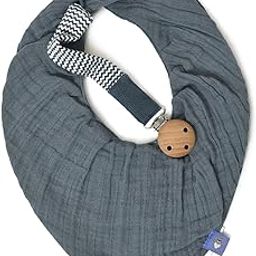 Mi Arcus 100% Cotton Muslin Dual Layer Drool Bib with Pacifier Band Set with Snap Button Closure for Baby Boys Girls - Blue-image-63
