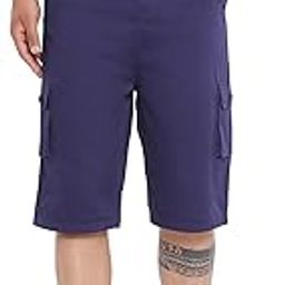 hypernation Blue Color Cotton Twill Men's 3/4Th Shorts(HYPM03281)-picture-15