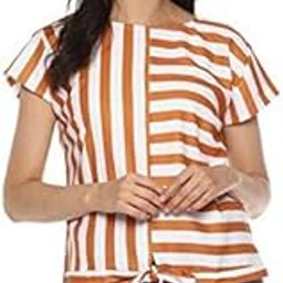 Women's Mustard Striped Front Knot high Low top (Large)-image-49