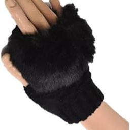 Exuberance Faux Rabbit Fur Mittens Women Gloves knitted Black Fingerless Warmer Winter Knitted Gloves-image-22