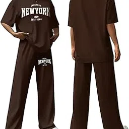 my swag Women's New York Graphic Loungewear Set, Cotton Short Sleeve T-Shirt and Pants-picture-28