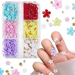 3D Flower Nail Charms, Acrylic Flower Decals for Nail Art, 3D Resin Flower Nail Charms with Golden Beads Nair Charms for Women DIY Nail Art Accessories, 6 Color Resin Flower Decals, One Box-image-6