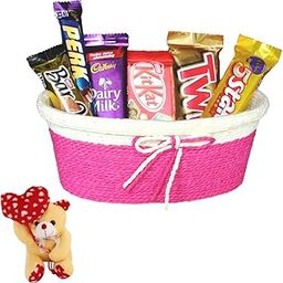 SFU E Com Loaded Chocolatey And Crunchy Chocolates Hamper | Valentine Heart Teddy Bear With Chocolate Combo | Valentine Chocolate Hamper | 125-73