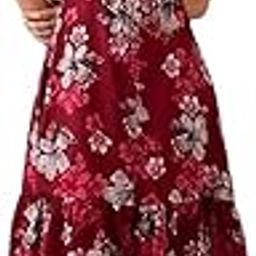 Floral Print Midi Dress, V-Neck, Puff Sleeves, Black with Pink and Grey Flowers, Ruffle Hem-image-4