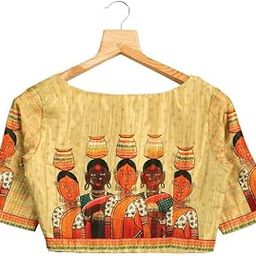 Quirky Printed Boat Neck Blouse | Heritage Art Silk, Flex Yellow, Sweetheart Neck, Half Sleeve with Side Zip-picture-0