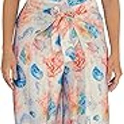 Satin Mix Shell Floral Printed Beachwear Coverup Wrap Pant for Women (PT1002 - Off White, Multicolor)-image-68