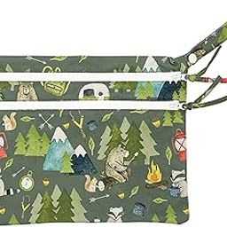 BapronBaby Camping Bears Wet Dry Bag - Waterproof Two Zipper Pocket - Reusable for Mealtime, Diapers, Stroller, Snacks, Swimsuits - Machine Washable - 12" x 9"-image-55