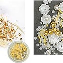 S.A.V.I (Set of 2) Nail Art Set Rivet Rhinestone Resin Decoration Shell Flower White Pearl Golden Beads Yellow Color Mixed Sizes For Manicure, 10g each (Set-7)-27