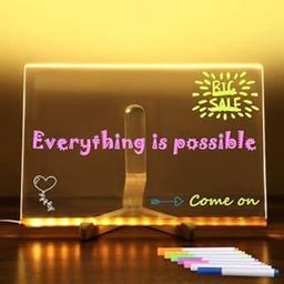HIVAGI® Message Board, 3D LED Light Letter Acrylic, Rewritable Glass White Board with Light Dry Erase Board with Stand for Note/Message/Memo with 7 Pens for Home, Offices (Medium 20x20CM)-image-94