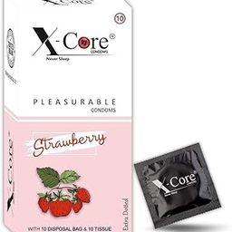X-Core Extra Dotted Flavored Condoms for Men (10 Pcs) | Premium Latex | Long Lasting | Lubricated | Intimate Protection | Safe Pleasure | Combo with Soft Tissue Papers (150 Sheets, Pack of 15) | Hygiene Essentials (Pack of 1, Strawberry)-image-3