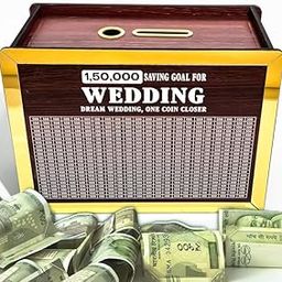 Artful Aesthetics Wedding Savings Box | Dream Wedding, One Coin Closer | Wooden Piggy Bank, Money Box, Smart Savings Challenge, Coin Bank for Marriage Goals-image-59