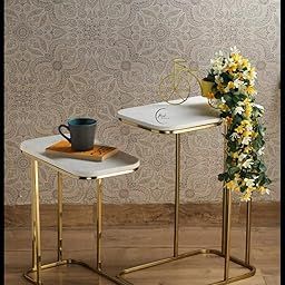 RIZIK STORE™ Iron Frame Handmade Rectangular Sofa Side Table with Premium Wooden top for Sofa Side, Bed Side, Drawing Room, Bed Room 18" x 11" x 21" Set of 2 (White)-20
