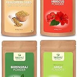 YASHU Pure Hibiscus Bhringraj Fenugreek Seed Amla powder for hair growth and fall control | For Men & Women (400g)-image-50