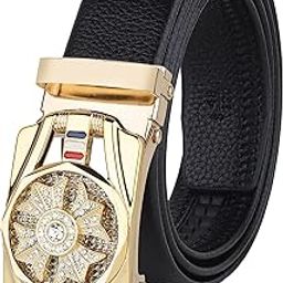 Men’s Formal & Causal Adjustable buckle to any place of the belt PU Leather Black Belt (YTP-1-BL-GLD)-image-38
