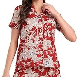 Red Cotton Shirt and Shorts Night Suits(DK0293)-image-6