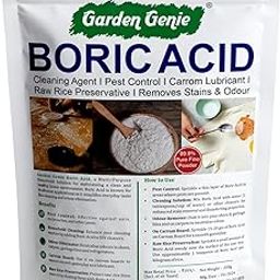 Garden Genie Boric Acid, 200 Gm | Multi Purpose Cleaning Agent I Powder for Pest Control - Effective on Cockroaches, Ants, Termites I Rice Preservation I Fine Carrom Powder-picture-32