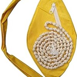 Krishna KUNJ-Neem Wood Jaap Mala 108+1 Beads with Plain Yellow Cotton Gaumukhi/Japa Bag with Extra Chain Pocket.-image-0