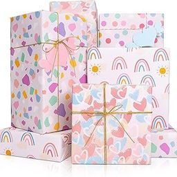 Azonee Gift Wrapping Paper, 4 Sheets Birthday Wrapping Paper for Girl, Gift Tags Polka Dots Heart Gift Wraps for Birthday, Wedding, Baby Shower(27.5x19.6inch)-image-23