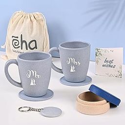 Eha Earth-Friendly Mr & Mrs Coffee Mugs for Couple with Jewellery Box| Wedding Gift for Couples| Gift idea for Man | Gifts for Girlfriend| Set of 2 | 300 ml | Coffee Mug | Made with Rice Husk| Azure-14
