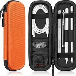 Fintie Holder Case for Apple Pencil Pro, Apple Pencil (USB-C / 1st / 2nd Generation), PU Leather Carrying Bag Sleeve Compatible with Pen, USB Cable, Samsung Stylus, Orange-22