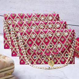Kuber Industries Clutch With Handle - Traditional Shagun, Baby Shower, Gifting, Mirror Check Purse - Pack of 3 - Pink-image-6