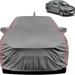 FABTEC Car Body Cover for Maruti Dzire (2017-2025) 100% Waterproof Car Cover with Mirror and Antenna Pocket with Ultra Soft Inner Cotton Lining All Weather Protection Peva Grey with Red Piping-image-24