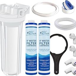 Noir Aqua Pre Filter Kit with 9" MLT Filter 2pcs, 1/4" and 3/8" Connections & Pipe External Pre Filter Set for All Types of RO Water Purifiers, Spanner, Teflone Tape (Pre Filter Set MLT 9" - White)-image-1