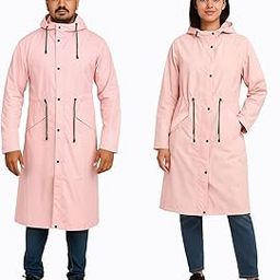 Allextreme Unisex Raincoat with Adjustable Hood Full Sleeves Long Length Lightweight Water Resistant Outdoor Rainwear for Women and Men (XL, Peach)-picture-15