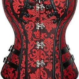 Red Steampunk Corset Top Bustier Waist Cincher Sheath Women Sleeveless Over Bust Bodice Retro Corselet Blouse Gothic Clothes-image-74