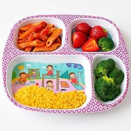 Plastic Plate - Plastic Partition Plate - Cute Cartoon Design - BPA-Free Food Tray with 4 Sections- Colourful Plate (Purple)-image-15