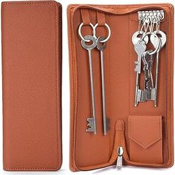 PU Leather Double Key Case key holder leather key pouch key purse with Zipper, 25.5 cm x 8.5 cm x 2.50 cm (Set of 2)-17
