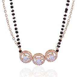 Pihu Mangalsutra Necklace | Stainless Steel + Brass | Elegant Triple CZ Pendant | Double Layered | Black Bead Chains | Women & Wife |Party, Office & Festive-image-42