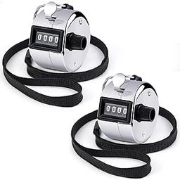 MENOLY 2 Pack Hand Tally Counter, Tally Counter Handheld 4 Digit Display Metal Manual Mechanical Counter Clicker with Finger Ring for Sport Stadium Coach Referees School Event-Silver-25