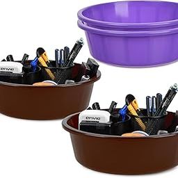 Pack of 4 Desk Organizer | Stationery Organizer | Multipurpose Storage Organizer | Office Supplies for Pen-Pencil-Staplers | Desktop Organizer | 6 LTR | Purple & Brown-picture-25
