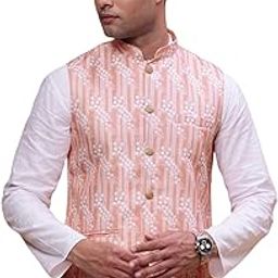 Men's Solid Peach Slim Fit Nehru Jacket-AD-637_Peach-image-32