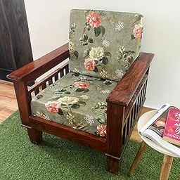Trendize® Decor Magical Universal Stretchable Wooden Sofa Seat Cover Set of 5 Seater, Sofa Back Cushion Cover, Printed Sofa slipcover Polycotton (Green Floral)-image-42
