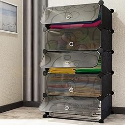 AYSIS Almirah for Clothes,Plastic Soft Sheet Collapsible Wardrobe for Clothes for Kids Clothes/Toy/Book, Baby Cupboard for Clothes Storage in Bedroom, Almirah for Living Room (Black, 5-Shelf-5-Door)-image-34