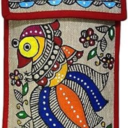 Mobile pouch| Madhubani Painting Handicraf Jute| Hand Painted Handbag Purse and pouch (Assorted design)-15