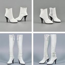 2Pairs 1/6 Zip Up High Heeled Long&Ankle Boots Shoes for 12'' Action (19465548LRDES)-image-4