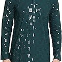 (Since 1958 Men's Cotton Embroidered Sequinned Long Kurta-image-1