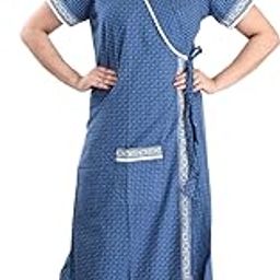 Women's Pure Cotton Printed House Coat,Front Open Adjustable Nighty/Night Wear B030-9