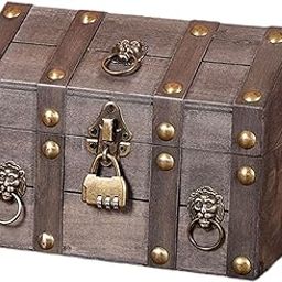 Pirate Treasure Chest with Combination Lock Wooden Creative Decorative Trunk Gray | Trunks & Chests | Furniture-image-43