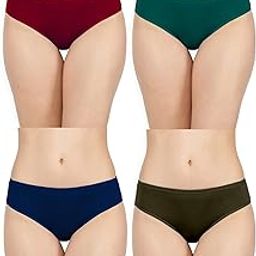 Women's Panty High Coverage Super Combed Cotton Mid Waist Hipster with Concealed Waistband and StayFresh Treatment (Pack of 4_Dark_Multi Colors) Maroon, Teal, Blue, Olive-picture-30