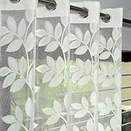 OuTVEEN Off-White Leaf Design Sheer Net Curtain for Window - 1 Pc | 5ft Polyester Transparent Curtain Panel | Eyelet Net Curtain for Living Room, Bedroom, Kitchen | Floral Design Net Drapes-image-8