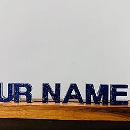 CraftyBoon Personalized Epoxy Resin Name Lamp for Kids with Wooden LED Base | Handmade Resin Letters | Upto 7 Letters (Dark Blue)-26
